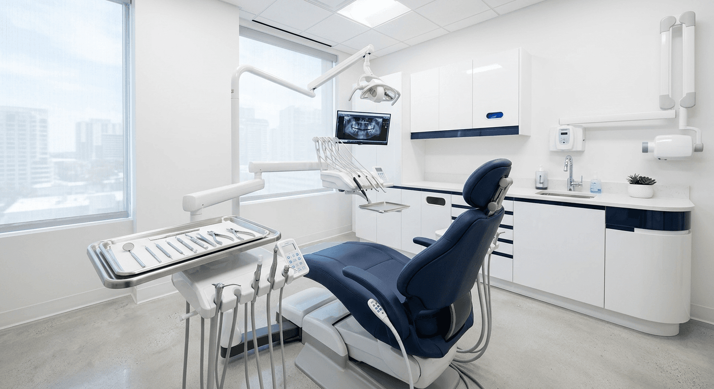 Moderne Zahnarztpraxis mit Behandlungsraum