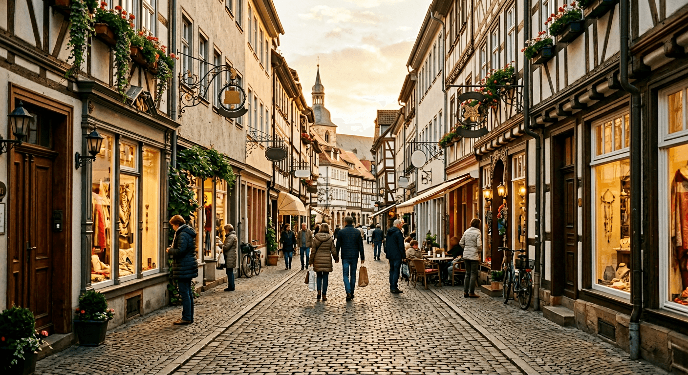 Deutsche Einkaufsstraße mit lokalen Geschäften