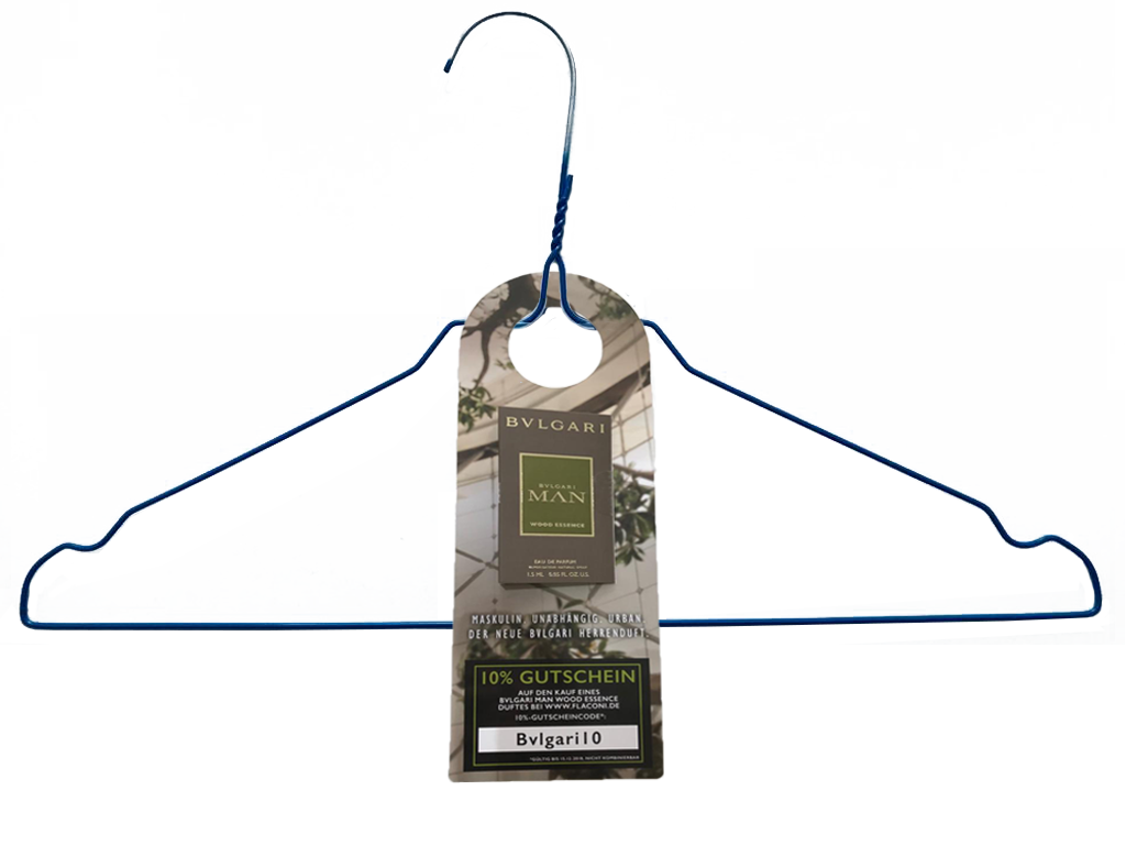 Kleiderbügelwerbung Flyer von Bvlgari & Flaconi Kleiderbügelwerbung Flyer von Bvlgari & Flaconi