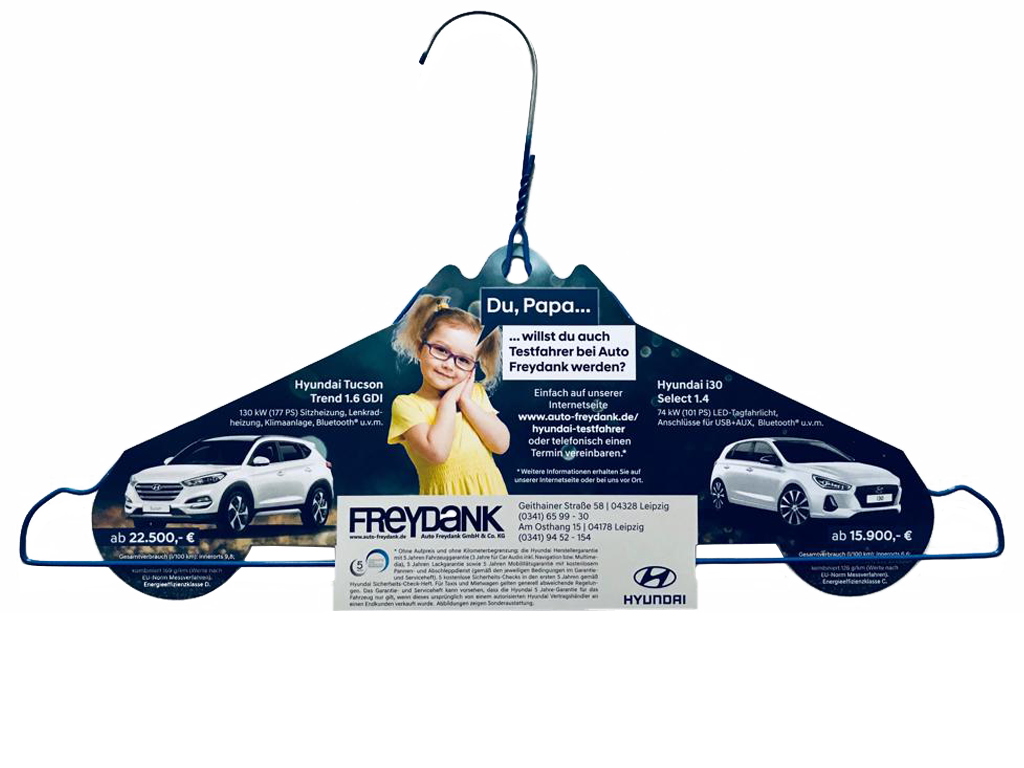 Kleiderbügelwerbung Flyer von Hyundai Freydank Kleiderbügelwerbung Flyer von Hyundai Freydank