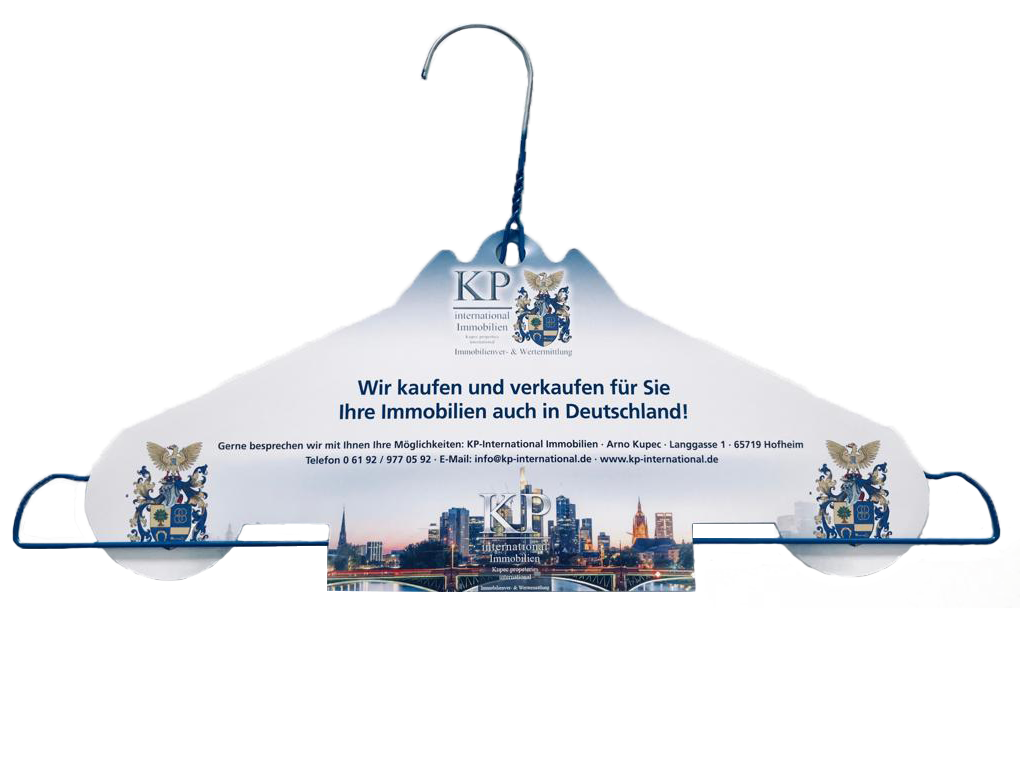 Kleiderbügelwerbung Flyer von KP International Immobilien Kleiderbügelwerbung Flyer von KP International Immobilien